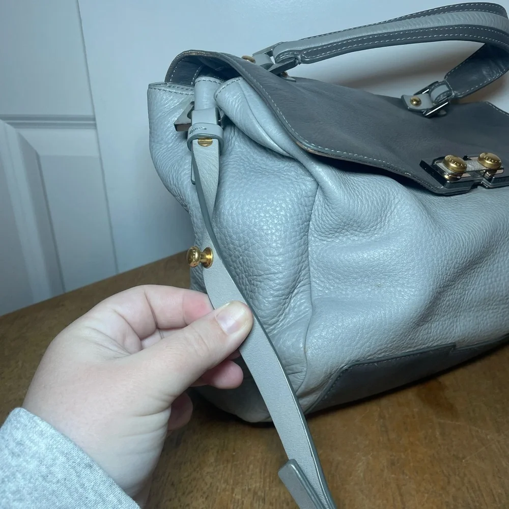 Marc by Marc Jacobs Bob’s Memphis Leather Satchel Crossbody Bag Gray Cream